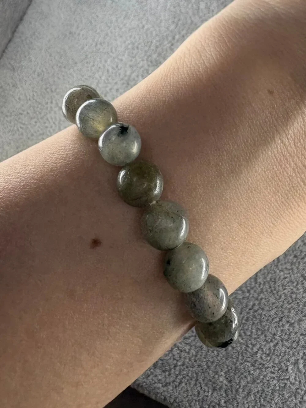 8mm Natural Grey Labradorite Bead Bracelet Genuine Crystal Custom Size Flas